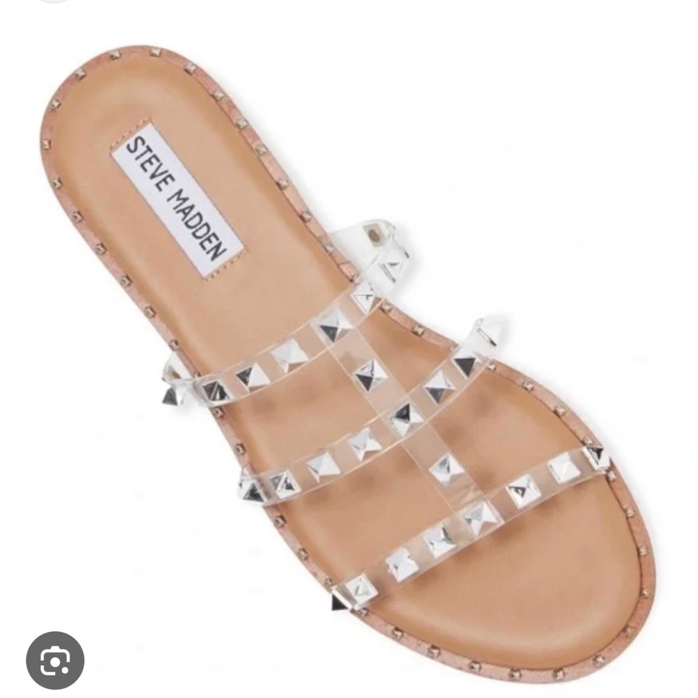 STEVE MADDEN Sandals Averill Strappy Studded Gladiator Slide Clear Straps NIB
